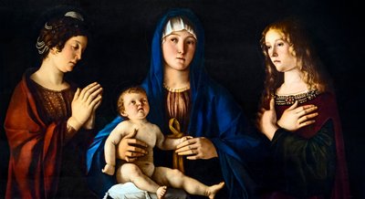 Madonna mit Kind und der heiligen Katharina von Alexandrien und Maria Magdalena (Sacra Conversazione) von Giovanni Bellini